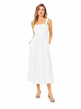 Lilly Pulitzer (NWT) White Square-Neck Smocked Midi Dress